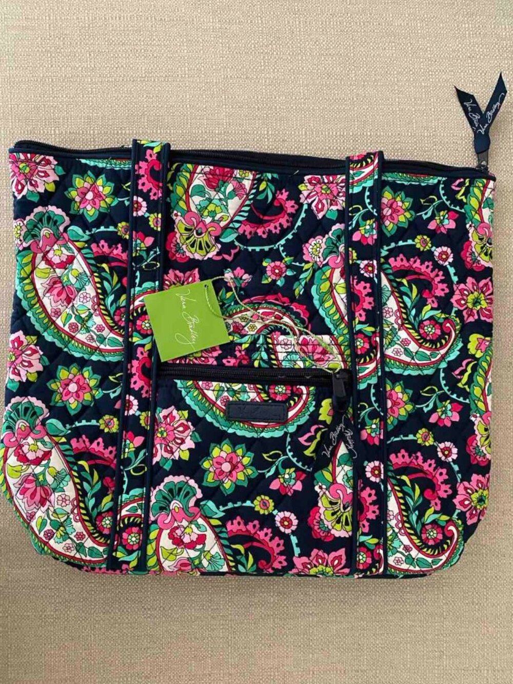 Vera Bradley Quilted Zip Tote Bag Multicolor Paisley Floral Pockets Lined